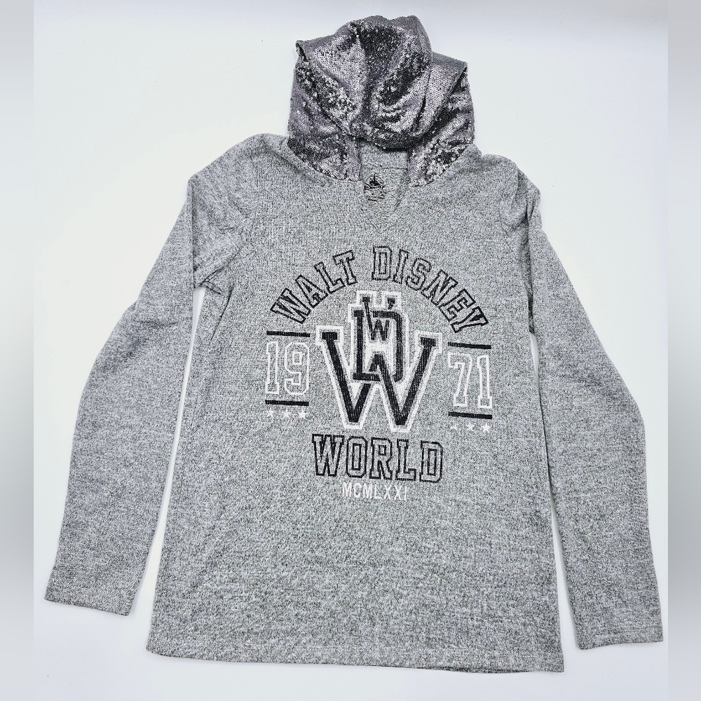 Walt Disney Sequin Hooded Women's Gray Sweatshirt Small